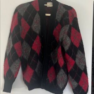 Puritan Women's Argyle Cardigan - Black, Red, and Gray